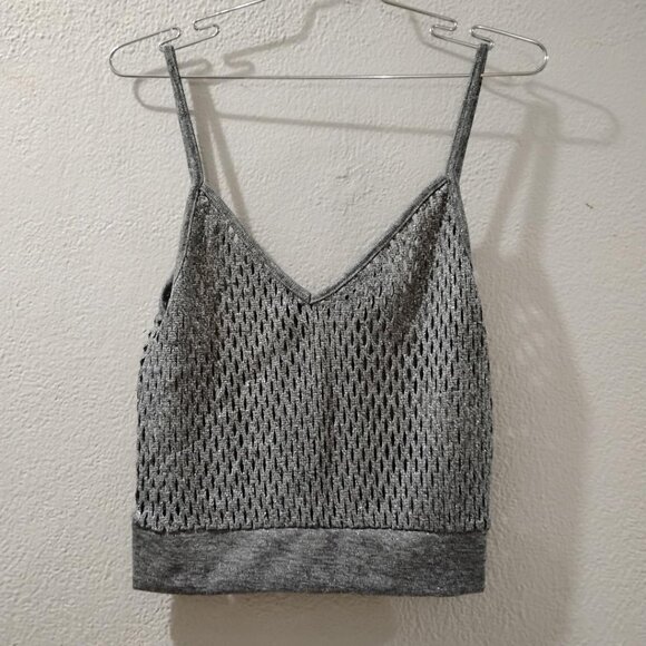 NWT Zara MESH -Light Gray SILVER GRAY METALLIC FIBER STYLE -Sleeveless Top - Picture 4 of 7
